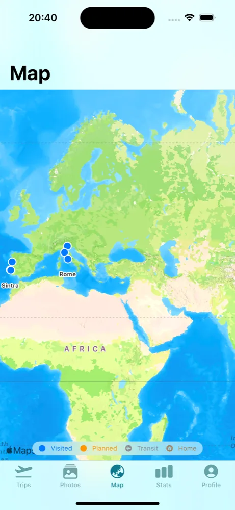 Trvlrr's map of everywhere a trip has gone