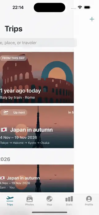 Screen recording of a trip in Trvlrr being kept offline